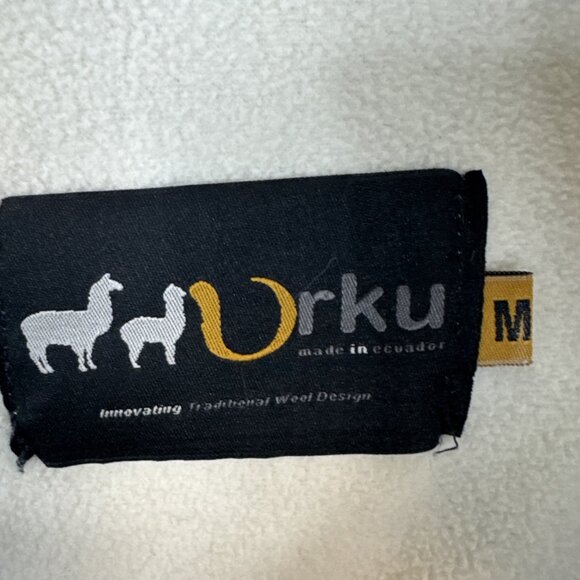 Urku Ecuador Wool Cotton Knit Jacket Fleece Lined Faux Fur Hood Women’s M - Picture 7 of 9